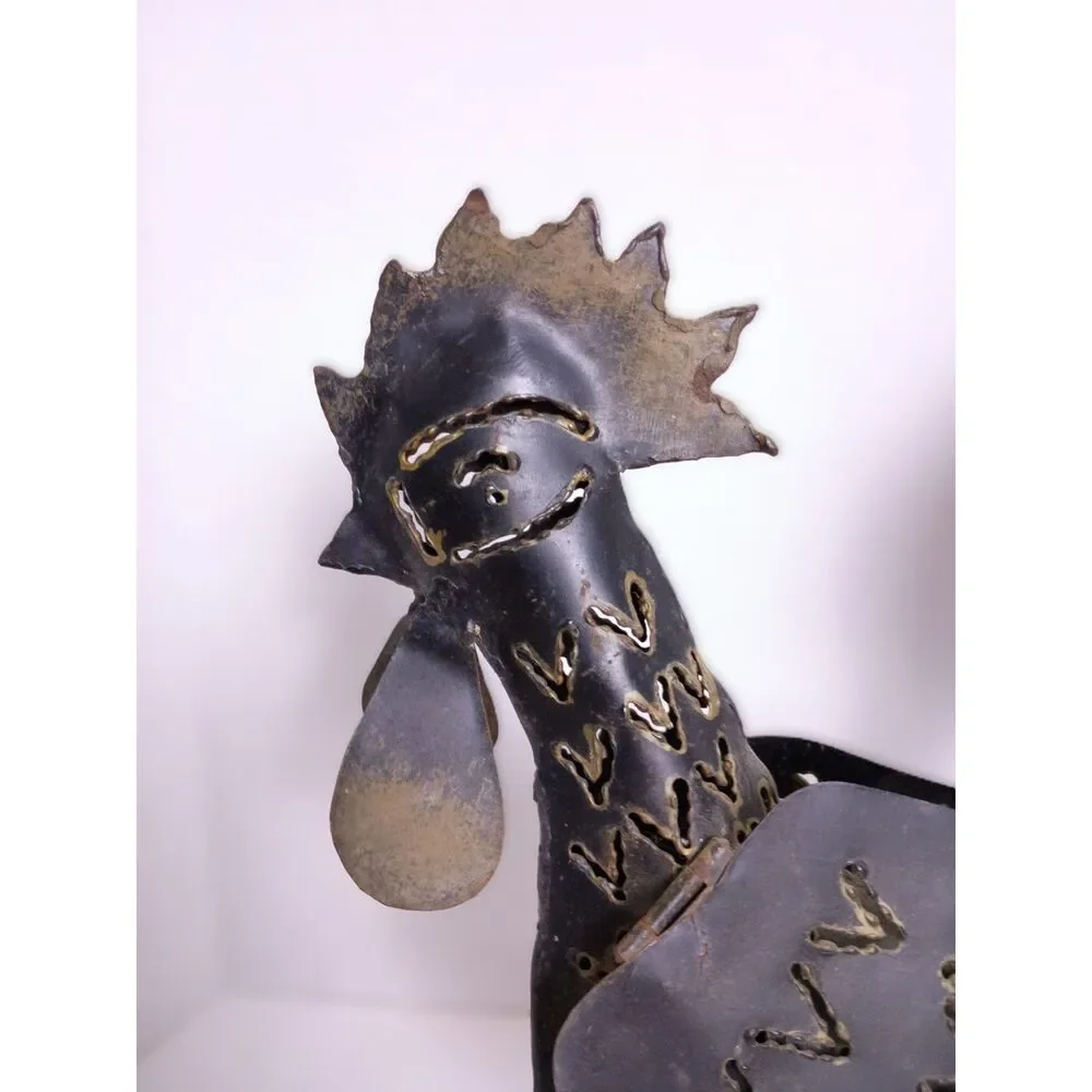 Vintage Rustic Metal Rooster Chicken Handmade Outdoor Tealight Candle Holder
